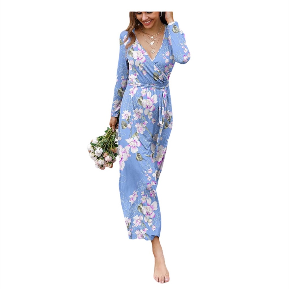 POKWAI Long Sleeve Maxi  Casual Long Dresses XXL